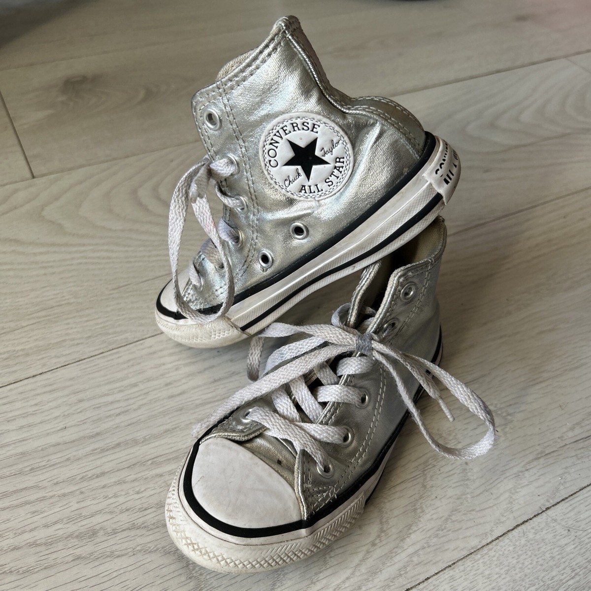 Girls Converse Silver Glitter Shimmer Hi Top Trainers Sneakers