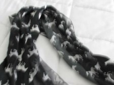 White Horse on Black Silky polyester Background Long Scarf