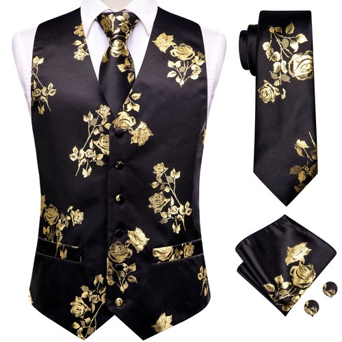 NEW Men's Paisley Design Dress Vest and Neck Tie Hankie Set For Suit or Tuxedo - Afbeelding 1 van 76