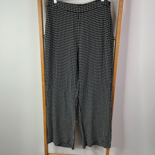Saba Pants Womens 12 Black Grid Pattern Zip Closure High Waist Wide Leg