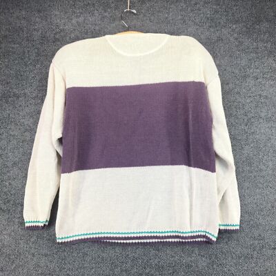 Vintage Tarazzia Womens Sweater Size S White Purple Henley Button