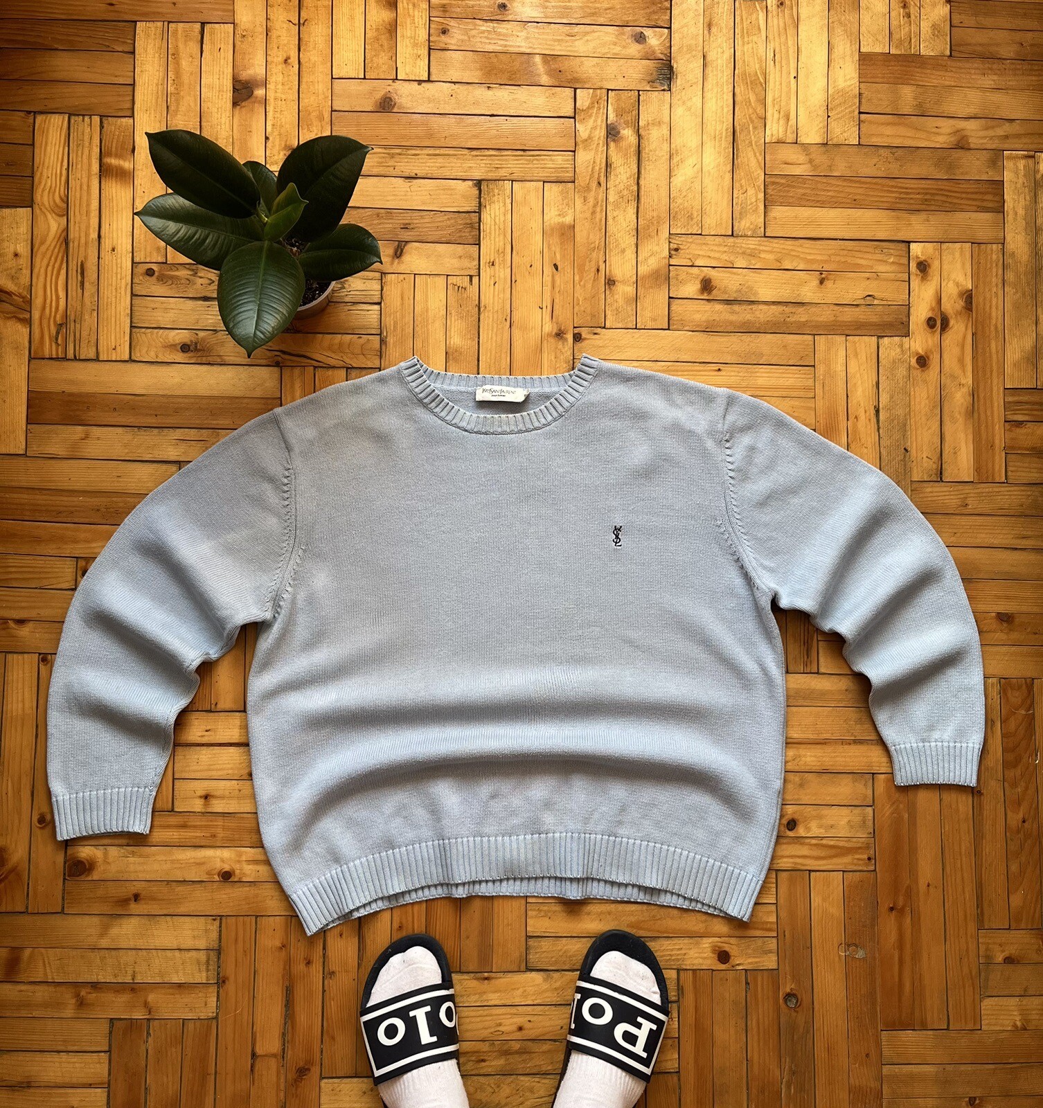 Maglione maglia blu streetwear vintage YSL Yves Saint Laurent anni 90 taglia XL uomo