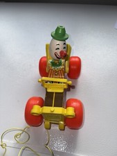 Vintage 1965 Fisher Price Jalopy Circus Clown Pull Toy 724 Wooden made in USA
