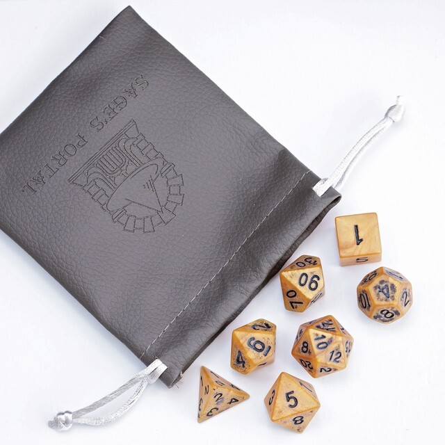 Sage's Ancient Golden Stone Black Ink Acrylic Polyhedral Dice Set