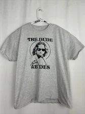 Y2K Big Lebowski Mens XL The Dude Abides Gray Short Sleeve T Shirt