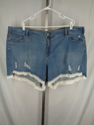 Lane Bryant Girlfriend Crochet Lace Distressed Jean Shorts Plus Size 28 New