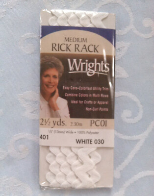 2.5 yards White 1/2'' wide MEDIUM RICK RACK Wright's Sewing Trim 