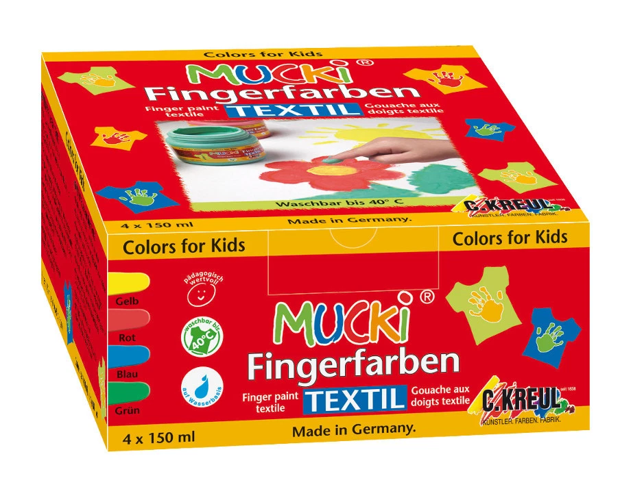MUCKI 4 x Fingerfarben Textil C.Kreul Fingermalfarbe Textilfarbe Stoff-Farben