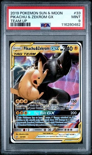 [PSA 9] Pikachu & Zekrom GX 33/181 Team Up Tag  Team Holo Rare POKEMON
