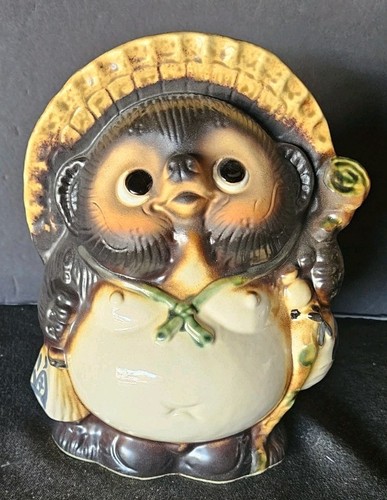 Shigaraki ware Japanese Ceramic Statue Lucky Fatty Raccoon Brown 9" Japan