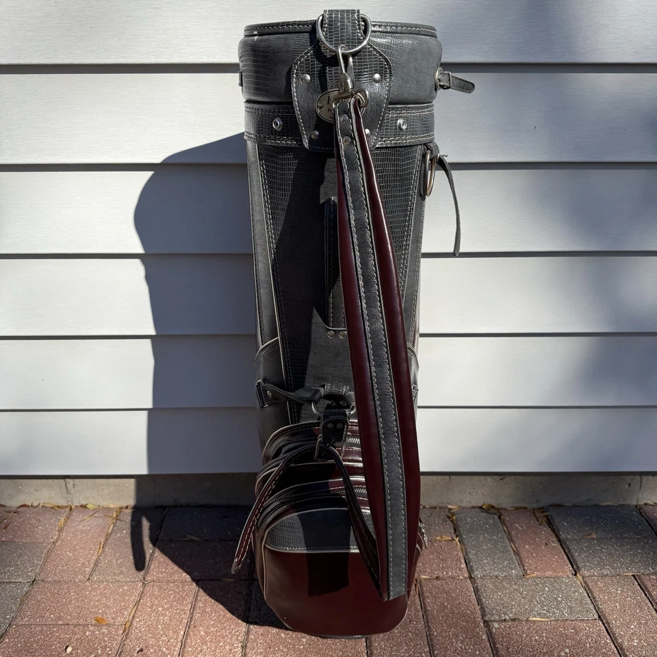 Bolsa de golf vintage Hot-Z de cuero rojo gris imitación piel de serpiente 6 vías Pro Group Inc EE. UU. Foto 2 de 4