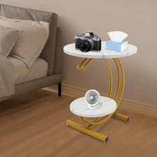 2-Tier Side Table with Storage Shelves Round End Table Side Table