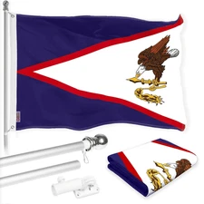 Combo Pack: 6 Ft Tangle Free Spinning Flagpole (Silver) & American Samoa