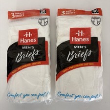 Vintage 1997 Hanes Briefs Size 40 TWO 3-Packs White Made in USA Cotton NEW