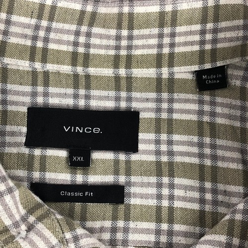 Vince Mens Shirt XXL Green Plaid Button Up Classic Fit Long Sleeve Cotton Linen - Picture 3 of 11