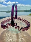 Vintage Handmade Fenton Art Glass Basket-Handle Striking Amethyst Plum Color