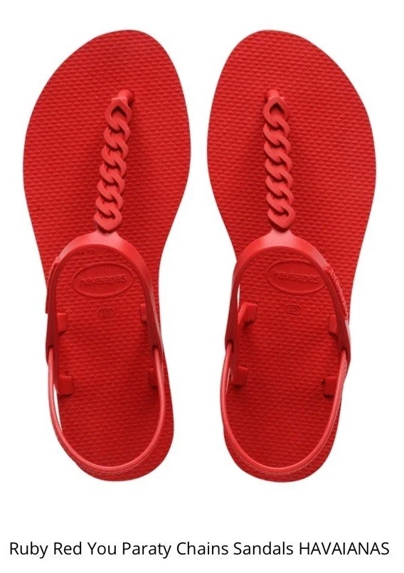 🍓¡NUEVO CON ETIQUETAS! Sandalias de verano Havaianas You Paraty detalle de cadena correa en T talla 8,5 rojo rubí Foto 3 de 4