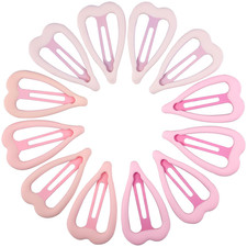 Heart-Shaped Metal Snap Hair Clips - 12 PCS Non-Slip Barrettes in Pink