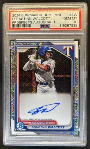 2024 Bowman Chrome Sebastian Walcott Auto Mega Box Mojo Refractor #BMA-SW PSA 10