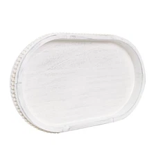 Wood Serving Tray, Farmhouse Wooden Tray for Coffee Table, Oval Beaded Trays,...