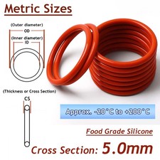 Silicone Rubber O Rings Metric Food Grade 5mm Cross Section 15mm - 40mm O Ring