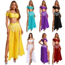 US Womens Belly Dance Costume Carnival Skirt Uniforms Dress Dancewear Shiny