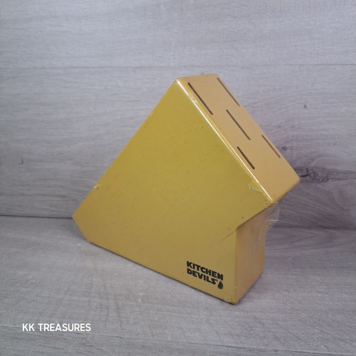Kitchen Devils Vintage Wooden Super Value Knife Block 5 Slots Organiser Yellow - Picture 2 of 16