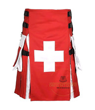 Scottish Handmade Cotton Utility Kilt for Men - Swiss Flag - Country Flag Kilt
