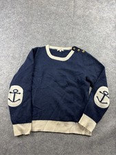 Cortland Park Sweater M Gold Button 100 Cashmere Anchor Sailor Nautical SHRUNK