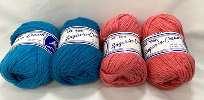 Lily Sugar 'n Cream Cotton Yarn: 4 Skeins Pink/#46 and Blue/#29 100% Cotton, NEW - Image 1 of 4