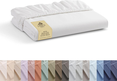 100% Cotton Percale Weave Fitted Sheet, Queen Size, White, 1 Deep Pocket Fitted