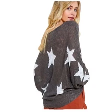 Wishlist Sweater Womens S Oversized Star Knit Dolman Sleeve Boxy Boho Patriotic