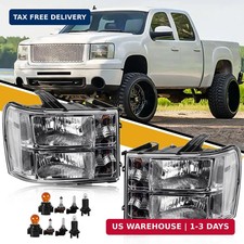 Headlight Assembly Compatible with GMC Sierra 2007-2013 Halogen Head lamp, OE-St