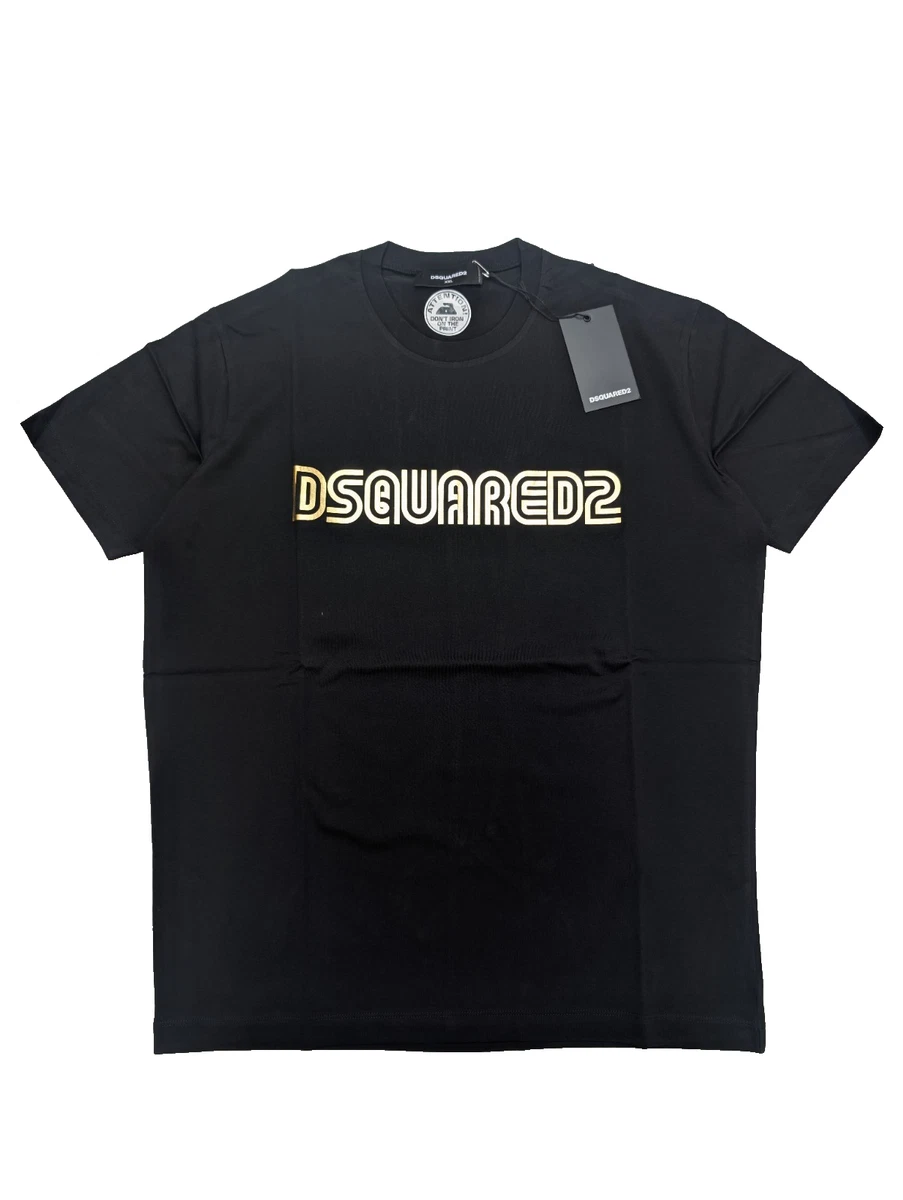 T-shirt DSquared2 Manches Denim Bleu Gris Logo Orange - Taille XS - Neuf Avec étiquettes