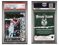 2021-22 Panini NBA Hoops /99 Giannis Antetokounmpo Prime Twine Hyper Red PSA 9