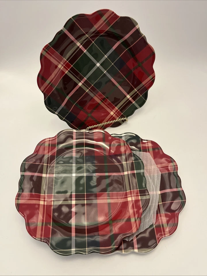 (410) Juego de 3 platos de melamina con volantes sándwich a cuadros Tommy Bahama nuevos sin etiquetas Foto 2 de 2