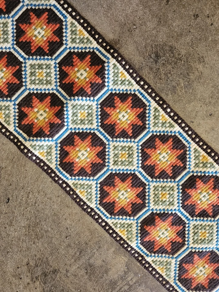 Tapiz tejido de lana noruego vintage corredor de mesa patrón de sol arte popular Foto 4 de 4