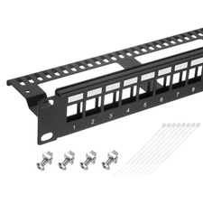 Patch Panel, 1U 19" Metal Blank Network 24-Port Patch Panel with Cable Ties