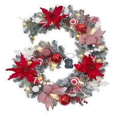 6ft Pre-Lit Christmas Garland 20 LED Lights Bows Poinsettia Indoor Outdoor