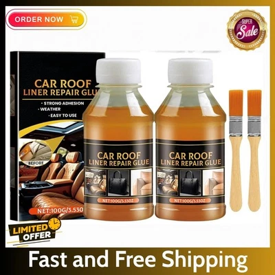 HEPANIO Headliner Repair Glue 100ml, Car Roof Liner Quick Repair Adhesive Glue, Car Roof