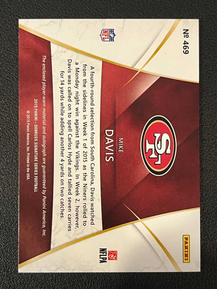 Mike Davis 2015 Donruss Signature Series Auto Relic Rookie 49ers - Image 2 of 2