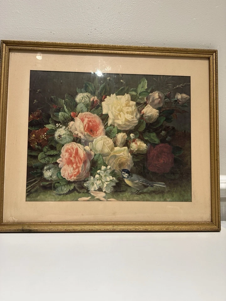 Litografía "Fragrance in Bloom" de Jean-Baptiste Robi 1940 marco original 26x22 Foto 2 de 4