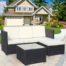Outdoor Garden Patio Furniture 5-Piece PE Rattan Wicker Cushioned Sofa Sets