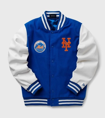NY Mets Letterman Varsity Jacket With Pure Leather Sleeves - Picture 1 of 4