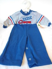 Vintage Healthtex NWT 12 mo Blue Striped Fire Truck Romper Outfit Baby Boy