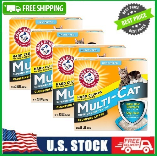 (4 pack) ARM & HAMMER Unscented Clumping Multi-Cat Litter, 20 lb.