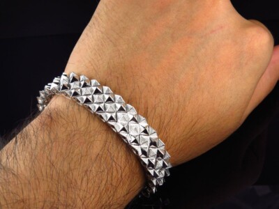 2.50 Ctw Natural Moissanite 14K White Gold Over Pyramid Men's Bracelet 8.5''
