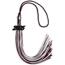 Endea Graduation Maroon/White Mixed Color Tassel With Black Date Drop