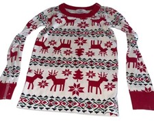 Hanna Andersson Kids Pajama Top Size 110 Or 5 Cream Red Green Christmas Reindeer