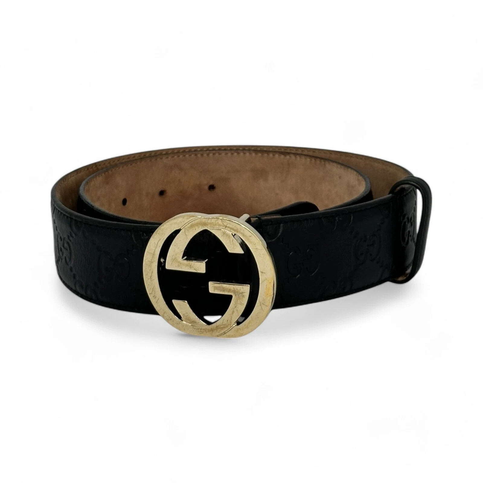 Authentique ceinture Gucci Guccissima GG monogramme cuir noir taille 80/32